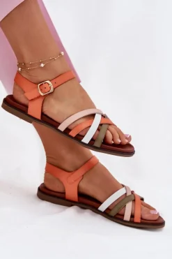 Damskie Sandały Z Przeplatającymi Się Paskami Sergio Leone SK090H Pomarańczowe
