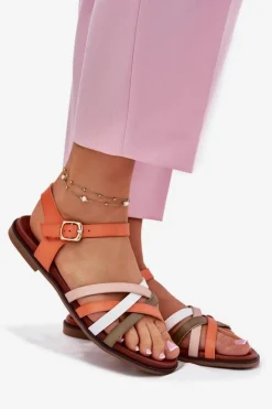 Damskie Sandały Z Przeplatającymi Się Paskami Sergio Leone SK090H Pomarańczowe