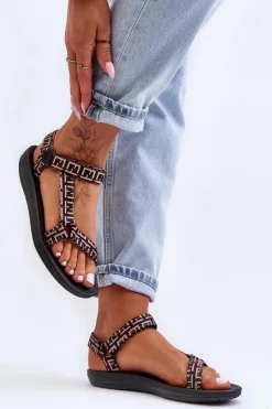 Damskie Satynowe Sportowe Sandały Czarno-Beżowe Victory