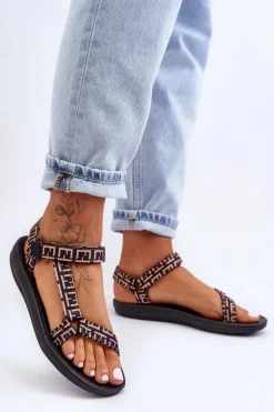 Damskie Satynowe Sportowe Sandały Czarno-Beżowe Victory