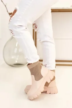 Damskie Skarpetkowe Botki Workery Beżowe Stormy