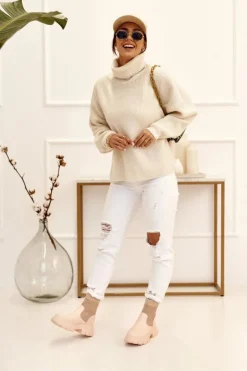 Damskie Skarpetkowe Botki Workery Beżowe Stormy