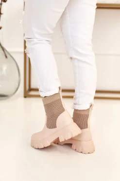 Damskie Skarpetkowe Botki Workery Beżowe Stormy