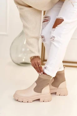 Damskie Skarpetkowe Botki Workery Beżowe Stormy