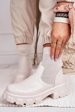 Damskie Skarpetkowe Botki Workery Ecru Stormy