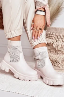 Damskie Skarpetkowe Botki Workery Ecru Stormy