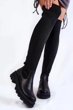 Damskie Skarpetkowe Kozaki Za Kolano Czarne Glorie