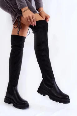 Damskie Skarpetkowe Kozaki Za Kolano Czarne Glorie