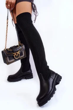 Damskie Skarpetkowe Kozaki Za Kolano Czarne Glorie