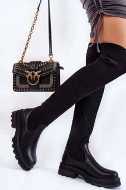 Damskie Skarpetkowe Kozaki Za Kolano Czarne Glorie