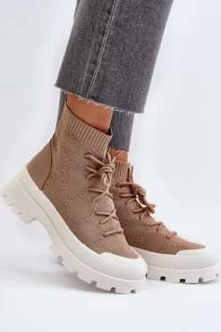 Damskie Skarpetkowe Wsuwane Botki Brązowe Solime