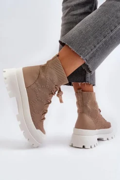 Damskie Skarpetkowe Wsuwane Botki Brązowe Solime