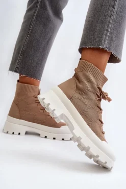 Damskie Skarpetkowe Wsuwane Botki Brązowe Solime