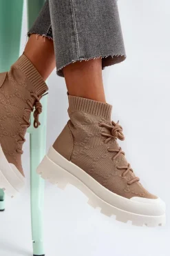 Damskie Skarpetkowe Wsuwane Botki Brązowe Solime