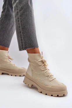 Damskie Skarpetkowe Wsuwane Botki Jasnobeżowe Solime