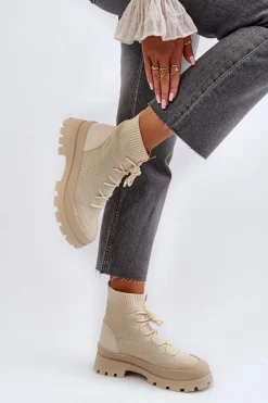 Damskie Skarpetkowe Wsuwane Botki Jasnobeżowe Solime