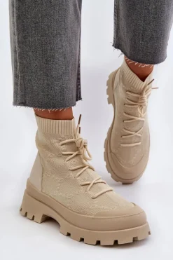 Damskie Skarpetkowe Wsuwane Botki Jasnobeżowe Solime