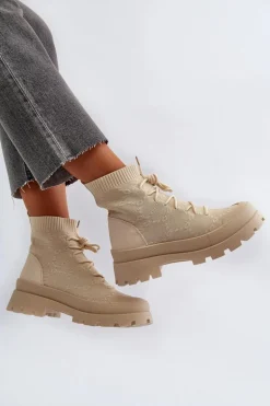 Damskie Skarpetkowe Wsuwane Botki Jasnobeżowe Solime