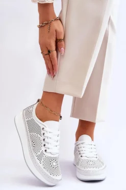 Damskie Skórzane Ażurowe Buty Sportowe Białe Marea