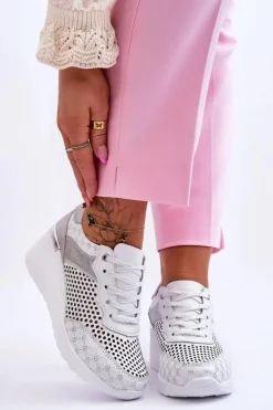 Damskie Skórzane Ażurowe Buty Sportowe Białe Virginia