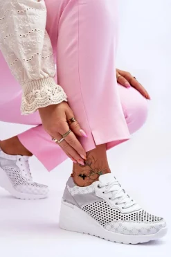 Damskie Skórzane Ażurowe Buty Sportowe Białe Virginia