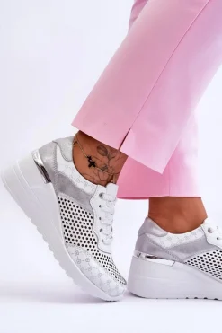 Damskie Skórzane Ażurowe Buty Sportowe Białe Virginia