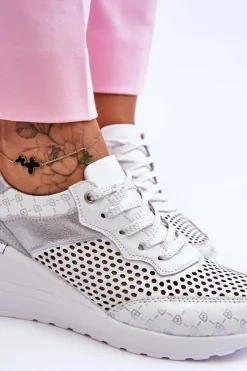Damskie Skórzane Ażurowe Buty Sportowe Białe Virginia