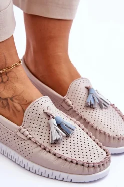 Damskie Skórzane Ażurowe Mokasyny Jasnoróżowe Lanzarot