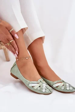 Damskie Skórzane Baleriny Maciejka 01358-50 Miętowe