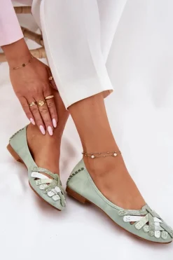 Damskie Skórzane Baleriny Maciejka 01358-50 Miętowe
