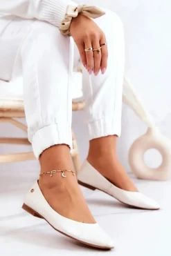 Damskie Skórzane Baleriny Maciejka 04100-26 Jasnobeżowe