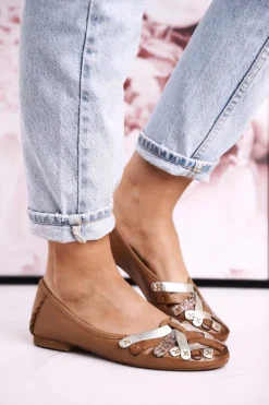 Damskie Skórzane Baleriny Maciejka Rude 01358-46