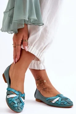 Damskie Skórzane Baleriny Maciejka 01358-36 Turkusowe