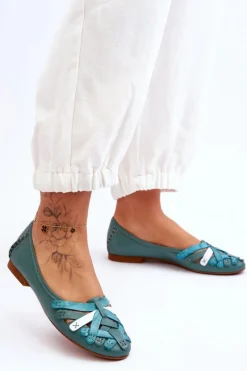 Damskie Skórzane Baleriny Maciejka 01358-36 Turkusowe