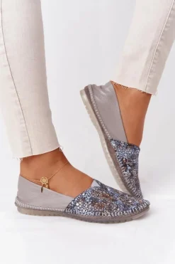 Damskie Skórzane Baleriny Maciejka 01930-86 Popielate