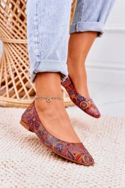 Damskie Skórzane Baleriny Maciejka Czerwone W Kwiaty 04100-38