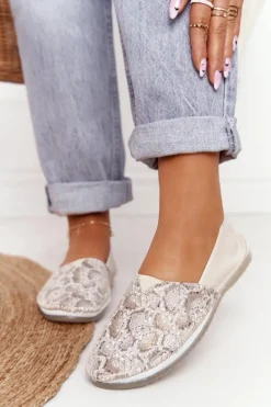 Damskie Skórzane Baleriny Maciejka Beżowo-Złote 01930-81