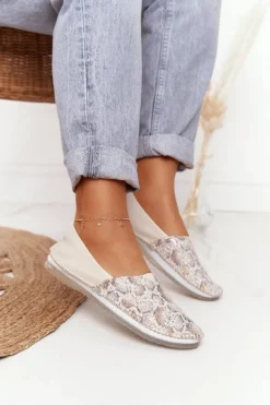 Damskie Skórzane Baleriny Maciejka Beżowo-Złote 01930-81