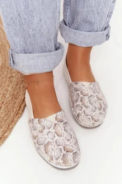 Damskie Skórzane Baleriny Maciejka Beżowo-Złote 01930-81