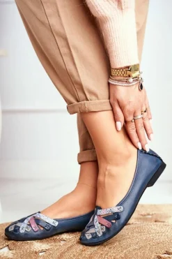 Damskie Skórzane Baleriny Maciejka Granatowe 01358-27