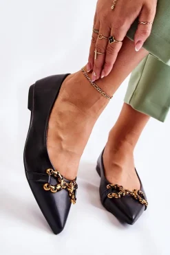 Damskie Skórzane Baleriny W Szpic Z Ozdobą Czarne Carlos