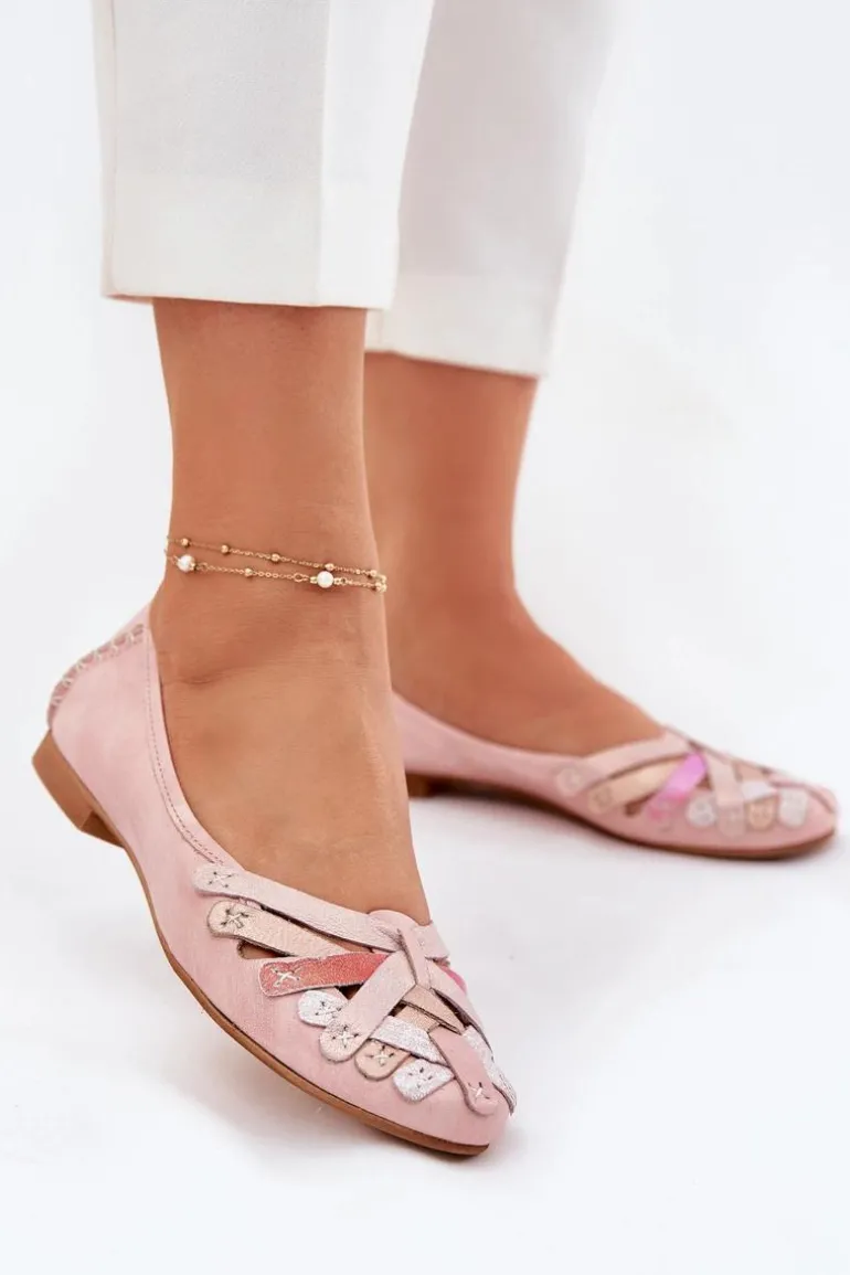 Damskie Skórzane Baleriny Maciejka 01358-51 Różowe