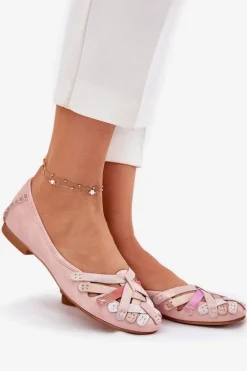Damskie Skórzane Baleriny Maciejka 01358-51 Różowe