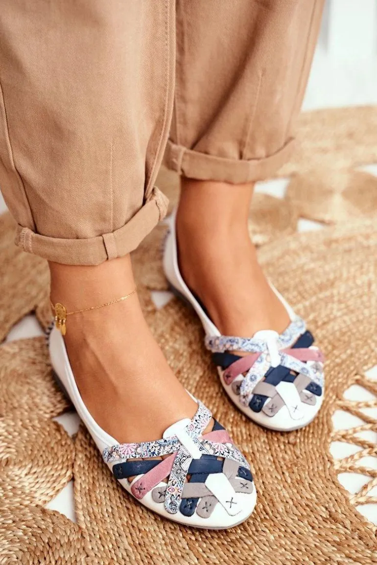 Damskie Skórzane Baleriny Maciejka Białe 01358-21