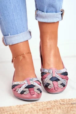 Damskie Skórzane Baleriny Maciejka Różowe 01358-15