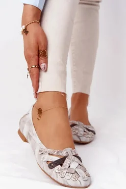 Damskie Skórzane Baleriny Maciejka 01358-44 Brudny Beż