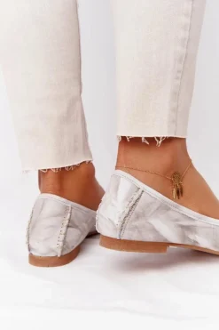 Damskie Skórzane Baleriny Maciejka 01358-44 Brudny Beż