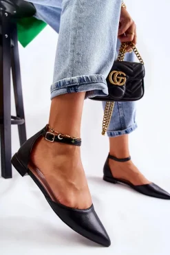 Damskie Skórzane Baleriny Sandały W Szpic Czarne Caprise