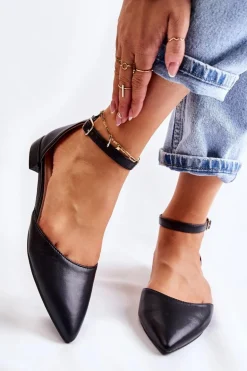 Damskie Skórzane Baleriny Sandały W Szpic Czarne Caprise