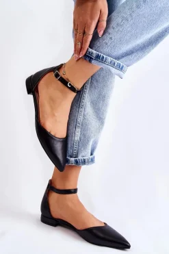 Damskie Skórzane Baleriny Sandały W Szpic Czarne Caprise